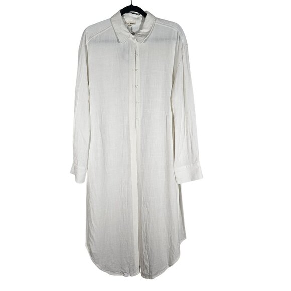 Aaron & Amber Womens Linen Maxi Shirt Dress Ivory M Coastal  Minimalist  Resort - Picture 3 of 16